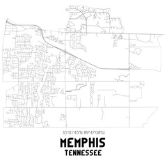 Memphis Tennessee. US street map with black and white lines.