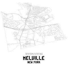 Fototapeta na wymiar Melville New York. US street map with black and white lines.