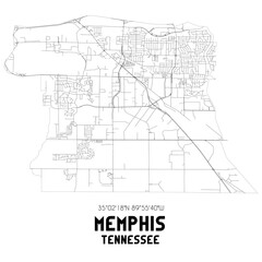 Memphis Tennessee. US street map with black and white lines.