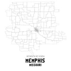 Memphis Missouri. US street map with black and white lines.