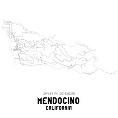 Mendocino California. US street map with black and white lines.