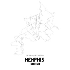 Memphis Indiana. US street map with black and white lines.