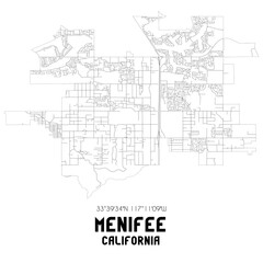Menifee California. US street map with black and white lines.
