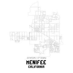 Menifee California. US street map with black and white lines.