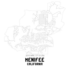 Menifee California. US street map with black and white lines.