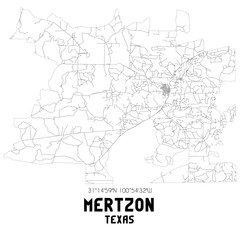 Mertzon Texas. US street map with black and white lines.