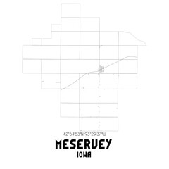 Meservey Iowa. US street map with black and white lines.