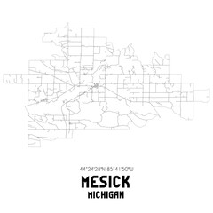 Mesick Michigan. US street map with black and white lines.