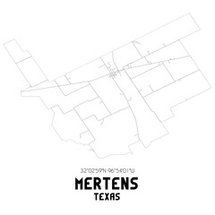 Mertens Texas. US street map with black and white lines.