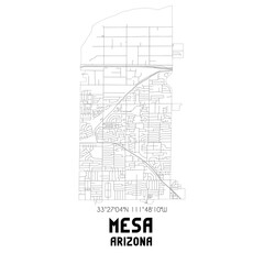 Mesa Arizona. US street map with black and white lines.
