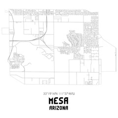 Mesa Arizona. US street map with black and white lines.