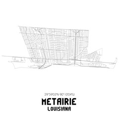 Metairie Louisiana. US street map with black and white lines.