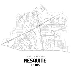 Mesquite Texas. US street map with black and white lines.
