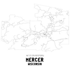 Mercer Wisconsin. US street map with black and white lines.