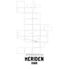 Meriden Iowa. US street map with black and white lines.