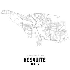 Mesquite Texas. US street map with black and white lines.