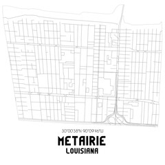 Metairie Louisiana. US street map with black and white lines.