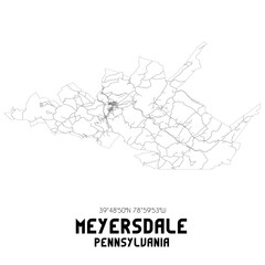 Meyersdale Pennsylvania. US street map with black and white lines.