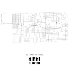 Miami Florida. US street map with black and white lines.