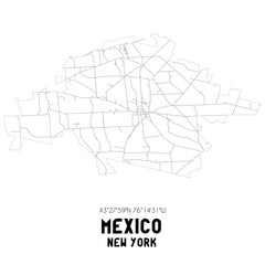 Mexico New York. US street map with black and white lines.