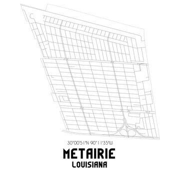 Metairie Louisiana. US Street Map With Black And White Lines.