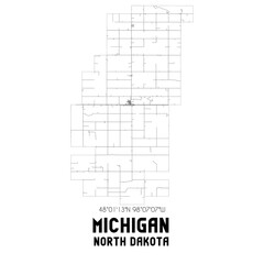 Michigan North Dakota. US street map with black and white lines.