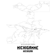 Michigamme Michigan. US street map with black and white lines.