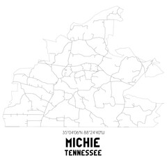 Michie Tennessee. US street map with black and white lines.