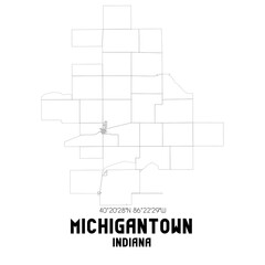 Michigantown Indiana. US street map with black and white lines.