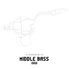 Middle Bass Ohio. US street map with black and white lines.