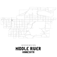 Middle River Minnesota. US street map with black and white lines.