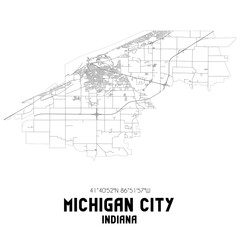 Michigan City Indiana. US street map with black and white lines.