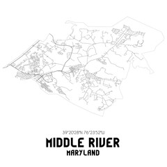 Middle River Maryland. US street map with black and white lines.