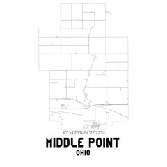 Middle Point Ohio. US street map with black and white lines.