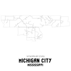 Michigan City Mississippi. US street map with black and white lines.