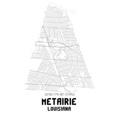 Metairie Louisiana. US street map with black and white lines.