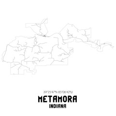 Metamora Indiana. US street map with black and white lines.