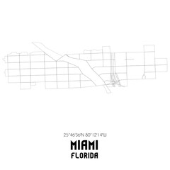 Miami Florida. US street map with black and white lines.