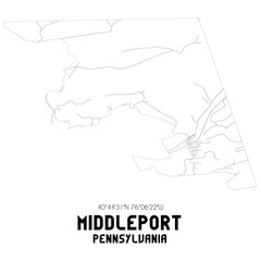 Middleport Pennsylvania. US street map with black and white lines.