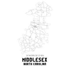 Middlesex North Carolina. US street map with black and white lines.