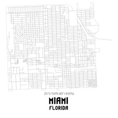 Miami Florida. US street map with black and white lines.