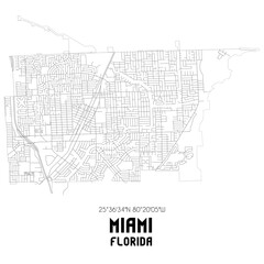 Miami Florida. US street map with black and white lines.