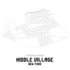 Middle Village New York. US street map with black and white lines.