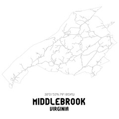Middlebrook Virginia. US street map with black and white lines.