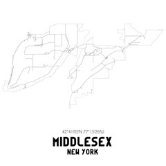 Middlesex New York. US street map with black and white lines.