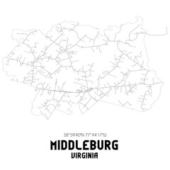 Middleburg Virginia. US street map with black and white lines.