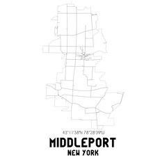 Middleport New York. US street map with black and white lines.