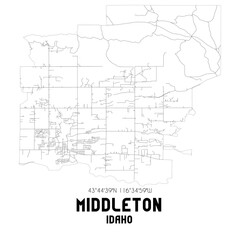 Middleton Idaho. US street map with black and white lines.