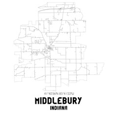 Middlebury Indiana. US street map with black and white lines.
