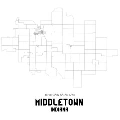 Middletown Indiana. US street map with black and white lines.